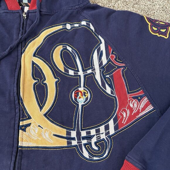 VTG Y2k Gino Green Global Embroidered Full Zip Hoodie Jacket Sz XL RARE 999 JNCO - Picture 3 of 13